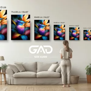 Colorful bird poster sizes